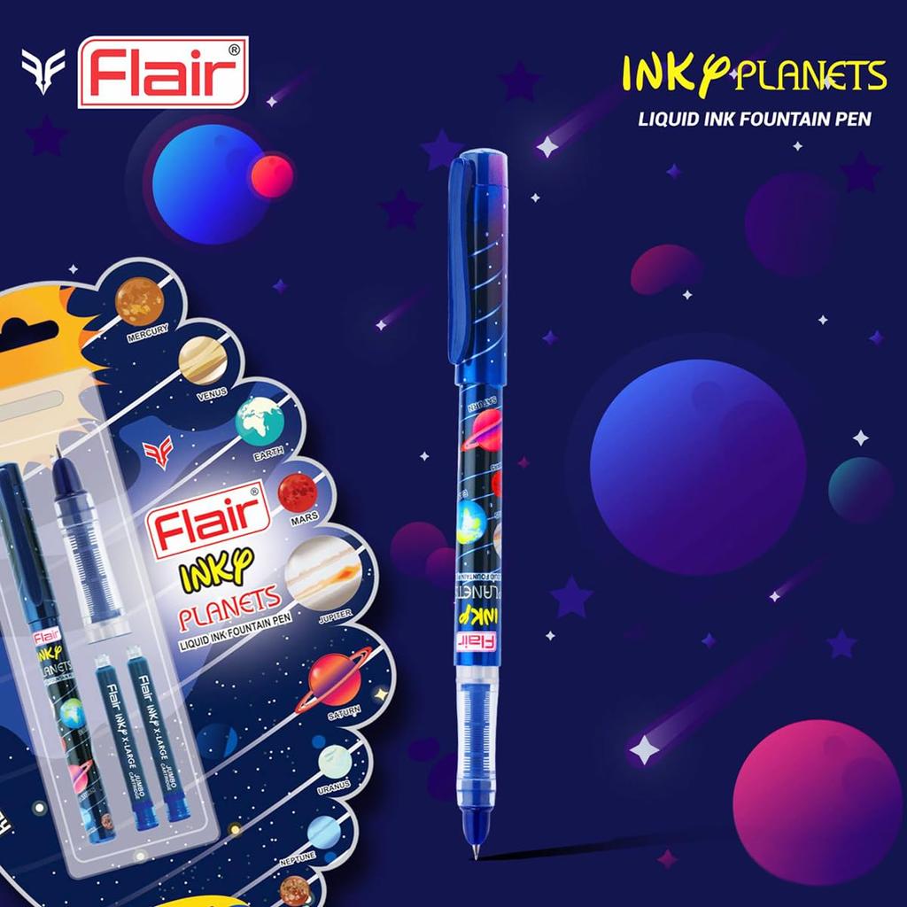Flair Inky Series Planets Liquid Ink Fountain Pen Pack Of 5 Blue Ink With Jumbo Cartridges For School Office Writing