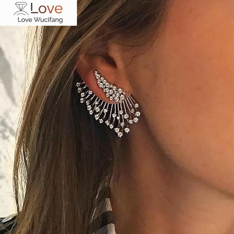 

I Trendy Wing Shape Women Stud Earrings Silver Color with Bling Circonie Luxury Party Jewelry Accessories белый