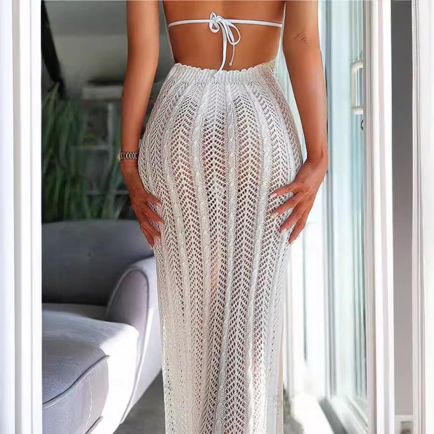 Women's Bathing Suit Cover Up for Beach Pool Swimwear Backless Halter Long Crochet Dress