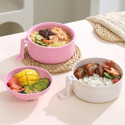 Mikrowellen-Ramen-Schüssel Kochset Weizenstroh Instantnudel-Schüssel Griffe, Ramen-Nudelkocher mit Löffel Essstäbchen Gabel Camping