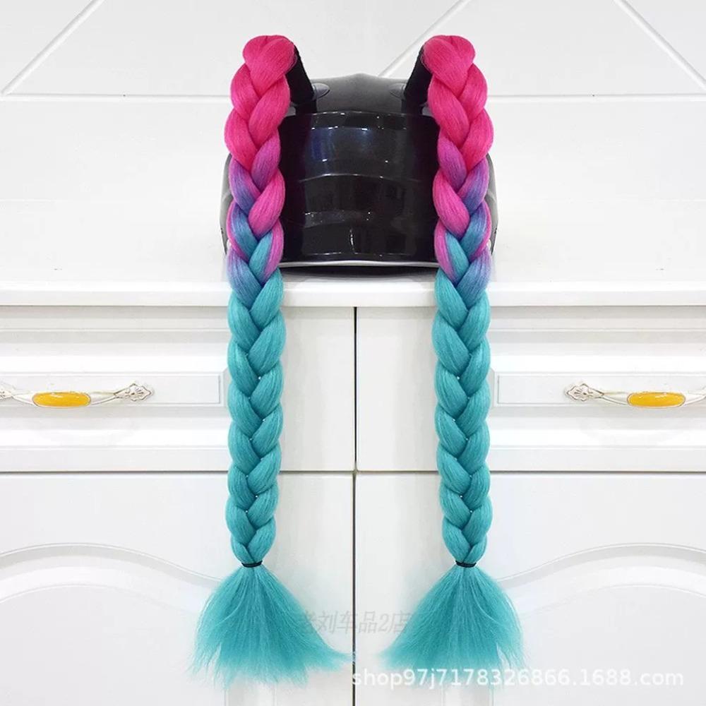 2pcs/pair New Motorcycle Helmet Braids Woman Braids Wig For Motorbike Helmets 164 colors Twist Dual Pigtail Ponytail With Sucker