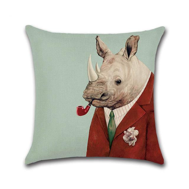 Cute Cartoon Elephant Pattern Throw Pillow Case Dog Cat Owl Fox Cotton Linen Decorative Pillowcases Kussensloop Almohada Zt243