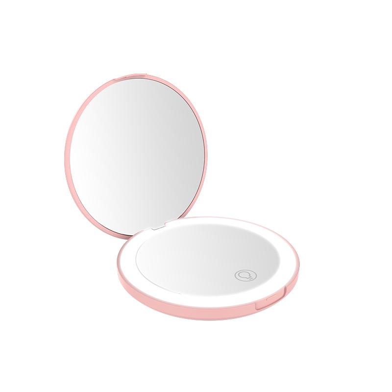 Rechargeable Foldable LED Makeup Mirror - Portable Handheld Vanity Table Mirror with Lights