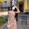 Retro floral dress women's summer new flying sleeves design feeling waist and thin A-shaped long dress