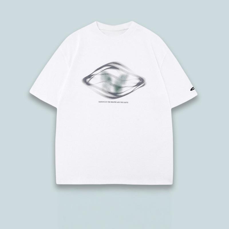 Summer New Men and Women Short Sleeve T-Shirt Wushan Jisi Retro Casual Simple Plush Print