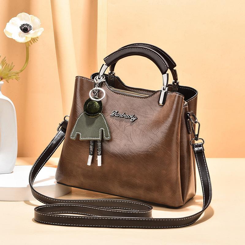 Upscale Women's Handbag with Pendant Temperament Retro Versatile Shoulder Messenger Bag Large Capacity Commuting Shoulder Bag