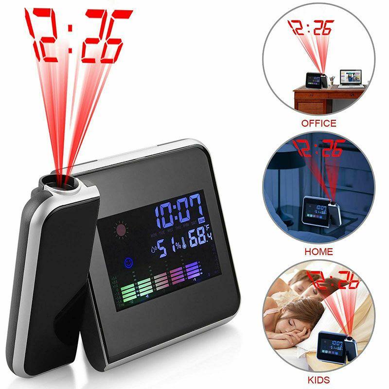 Led Digital Projection Alarm Clock Weather Thermometer Snooze Back Light