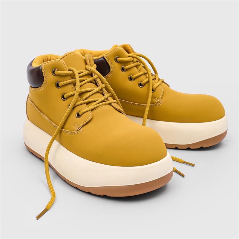 Big Yellow High Top Boots - Cute, Ugly-Cute, Thick Sole, All-Match Men's Footwear, Spring 2025 Edition.
