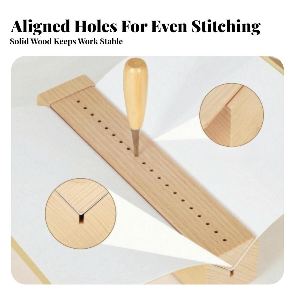 Bookbinding Punch Tool Wooden Punching Jig with Awl Beginner-Friendly