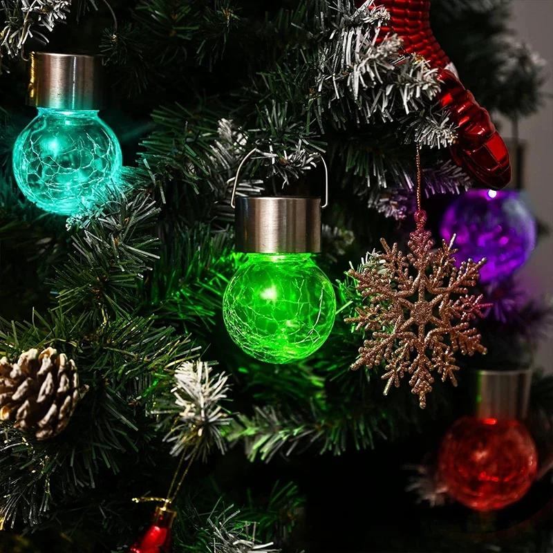 Solar Hanging Lights for Outdoors Cracked Glass, Waterproof for Outdoor, Garden, Christmas Decoration, Yard, Fence, Tree
