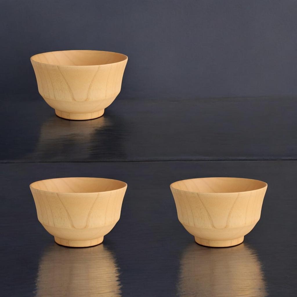 J-kitchens Miso Soup Bowls, Wooden, Kisai, Natural, Small, Set of 3, 10.5cm x 6.3cm