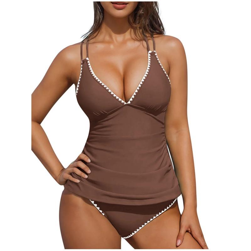 S - XXL Neu 10 Farben V-Ausschnitt Tankini Bikini Damen Bademode Weiblicher Badeanzug Zweiteiliger Bikini-Set Badegast Badeanzug Schwimmen K6770