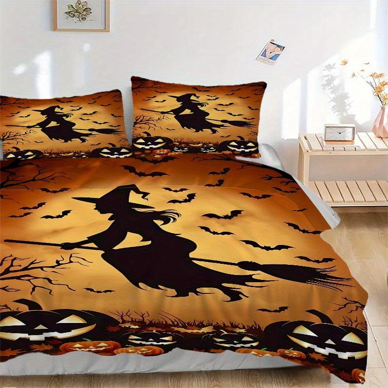 3Pcs Halloween Witch Printed Bedding Set, Breathable And Soft, Machine Washable, Christmas Gift, Suitable for Bedroom Decoration, 15193