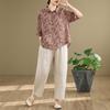 2025 Korean Style Plus Size Slimming Retro Shirt & Casual Cotton-Linen Pants Set for Women