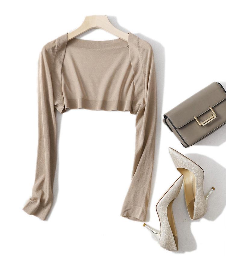 Ice Silk Knitted High-waisted Small Shawl Jacket for Women's 1116 Summer Long Sleeves with Suspender Skirt and Cardigan Ultra-thin