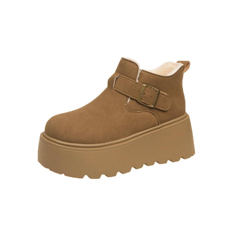 Suede Platform Women Snow Ankle Boots Short Plush Mid Heels Buckle Shoes 2025 Trend Winter New Warm Cozy Non-slip Botas De Mujer