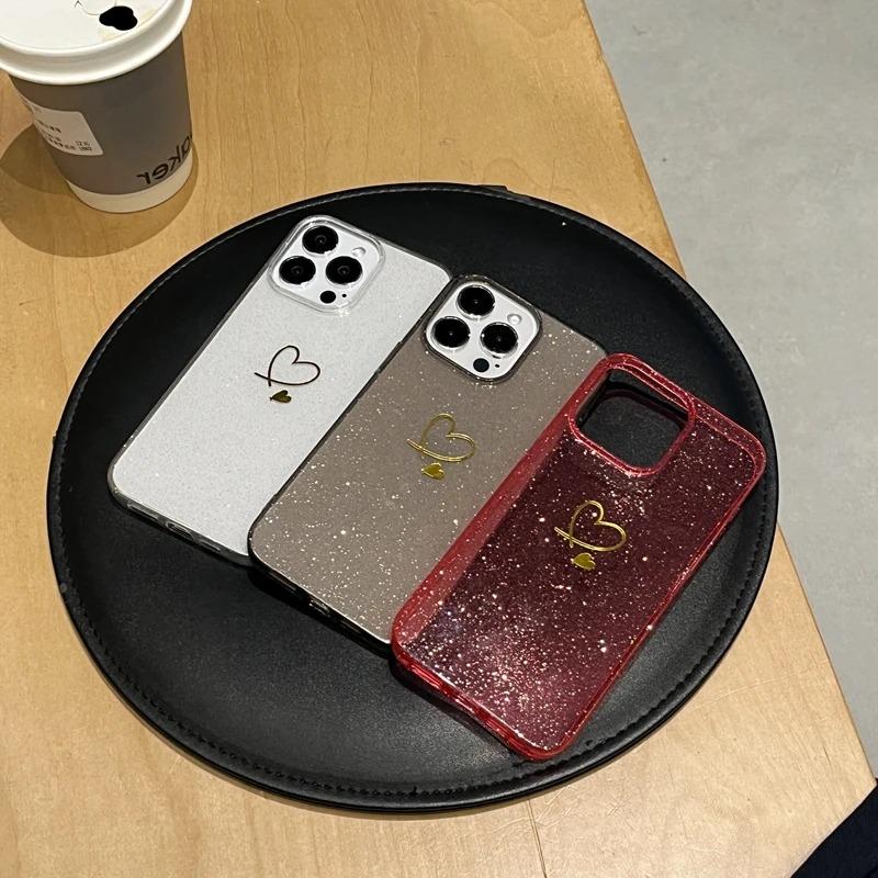 Weiche Liebe Herz Glitzer Transparente Handyhülle Für iPhone 11 12 13 14 15 Pro Max 7 8 Plus X Xs Max XR Klare Bumper Rückseite