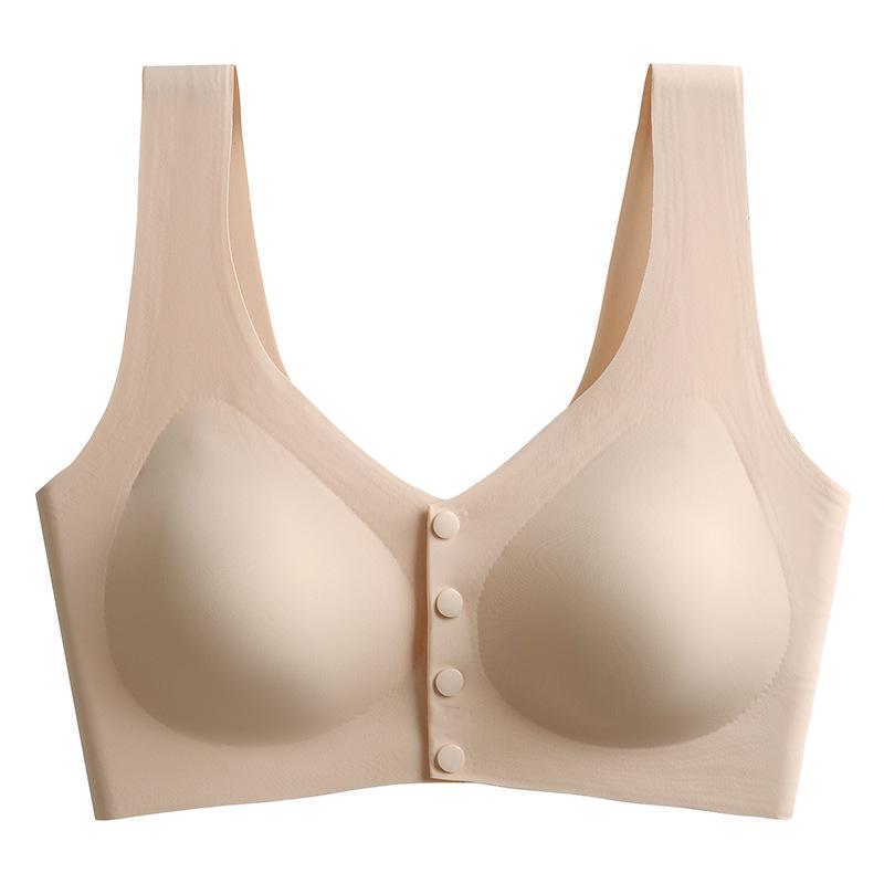 Women Middle Aged Plus Size Front Buckle Wire Free Thin Seamless Vest Bra