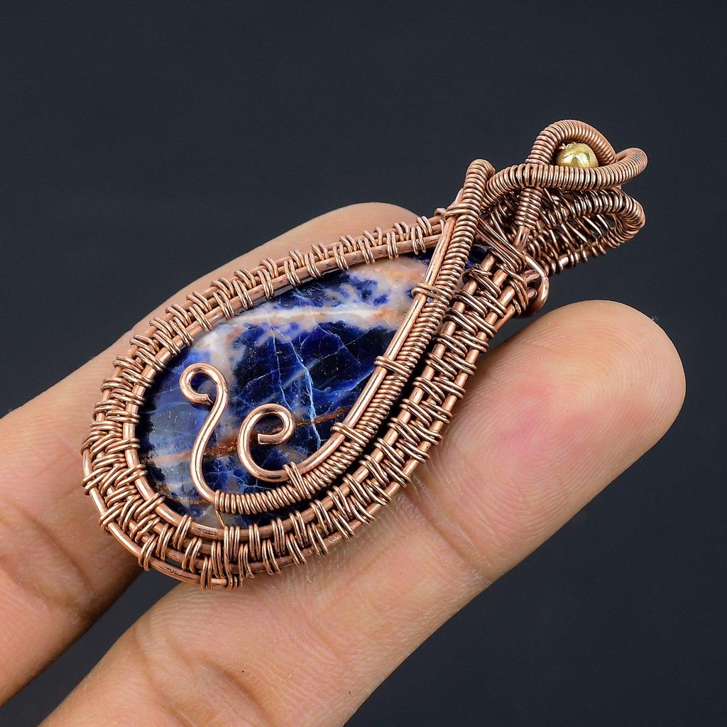 Sodalite Pendant, Gemstone 999 Copper Wire Wrapped Jewelry Pendant, Handmade Jewelry Birthstone Pendant, Gift For Him