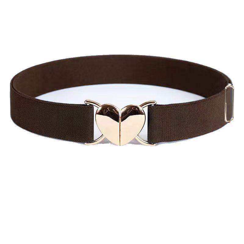 Women Stretch Belts Girls Adjustable Elastic Waist Belts With Heart Shape Metal Buckle Waistband Accessories For Coat Dress