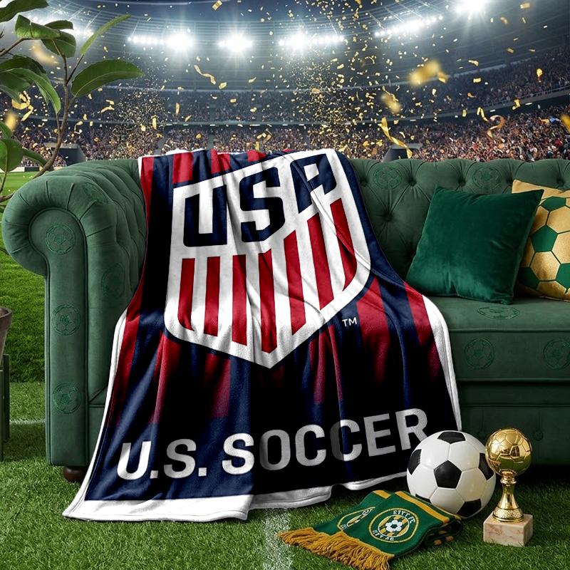 Usa Soccer Emblem Blanket Flannel Throw for Sofa, Indoor, Camping, Living Room, Office, Chair, And Bed Soft Birthday Gift