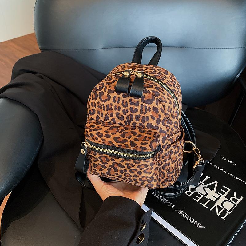 Leopard Print Backpack Female Fashion Niche Student Class Bag Street Trend Lightweight Travel Small Backpack