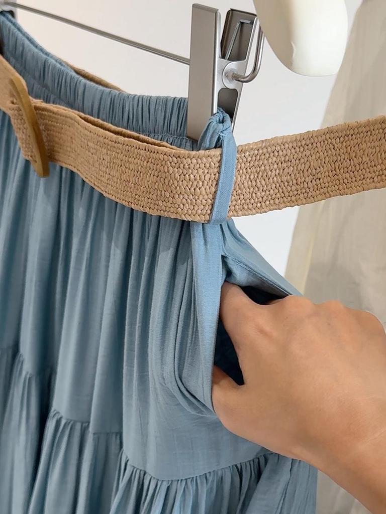 Women's High Waist French Ice Silk A-line Skirt - Early Spring Cotton Linen Umbrella Hem