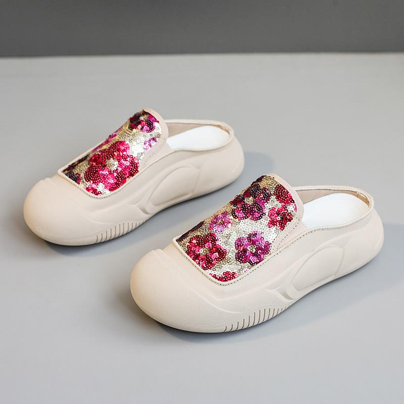 

Zyxfl56 Новые цветные полутапочки с пайетками, женские летние модные повседневные дышащие тапочки на платформе, увеличивающие рост, сандалии 35