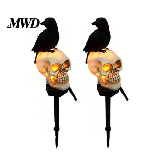 Solar Powered Pathway Lighting LED Crow Skull Light, Waterproof Halloween Gothic Decorative Stakes for Flowerbeds on Skeleton Head Stake Lamp Garden,