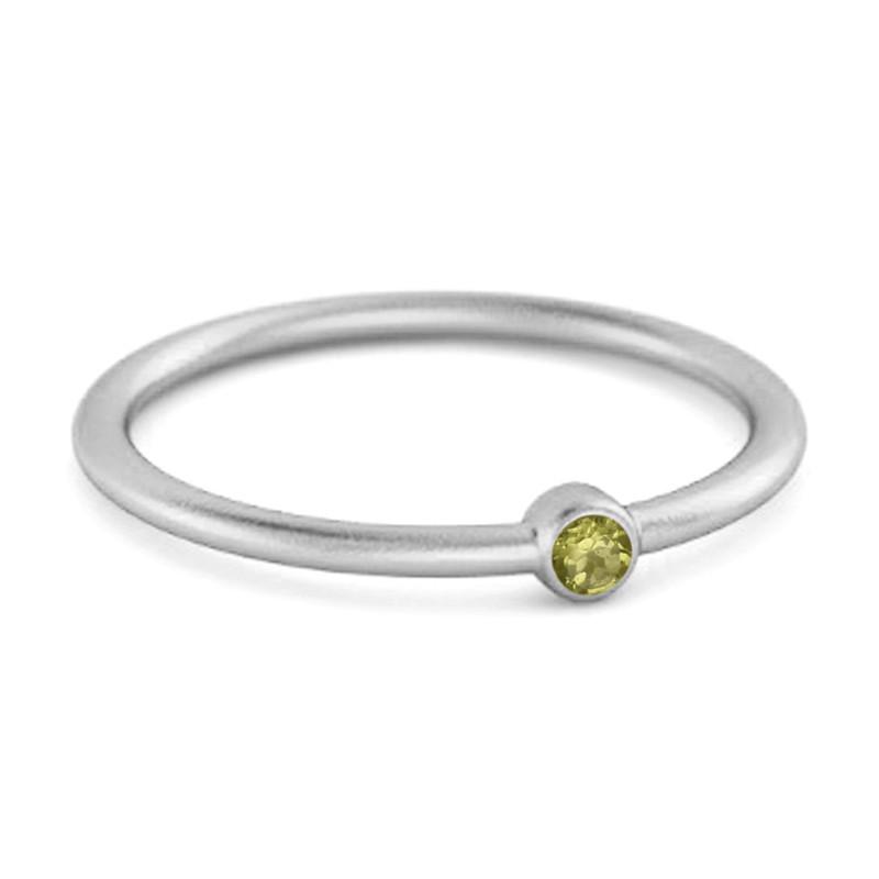 Peridot Round Minimalist Bezel Set Ring – Sterling Silver