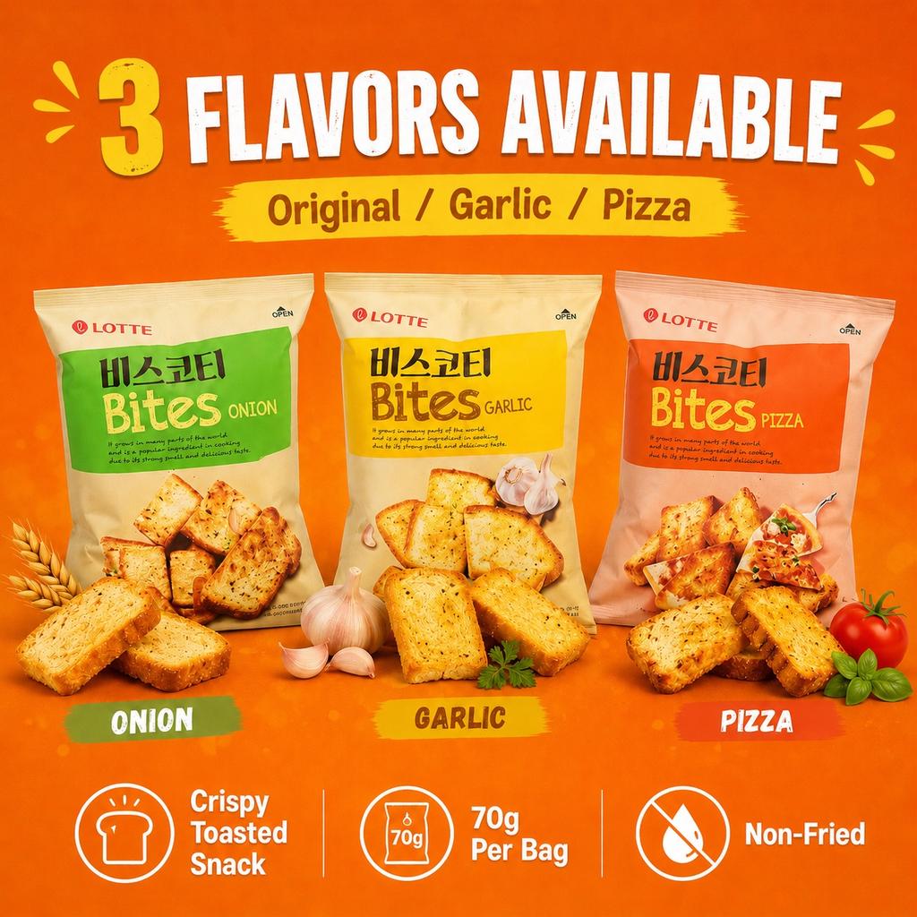 Lotte Toasted Bread Slices Casual Snacks, 70g Per Bag, 3 Flavors Available