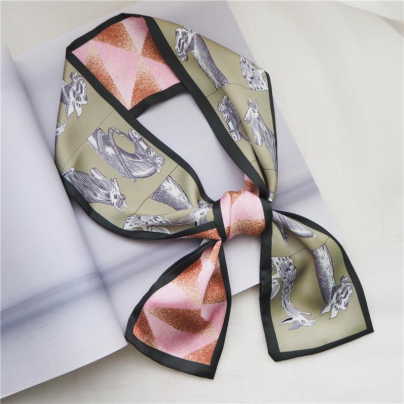 Print Flower Small Scarf For Women Handle Bag Ribbons Fashion Head Scarf Small Long Skinny Scarves Headbands