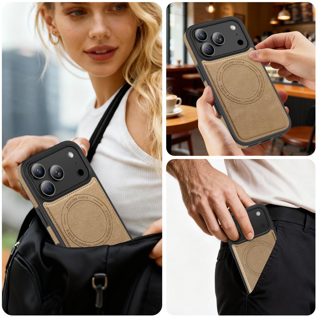 For iPhone 17 Pro Case Compatible with MagSafe Leather Back Phone Cover