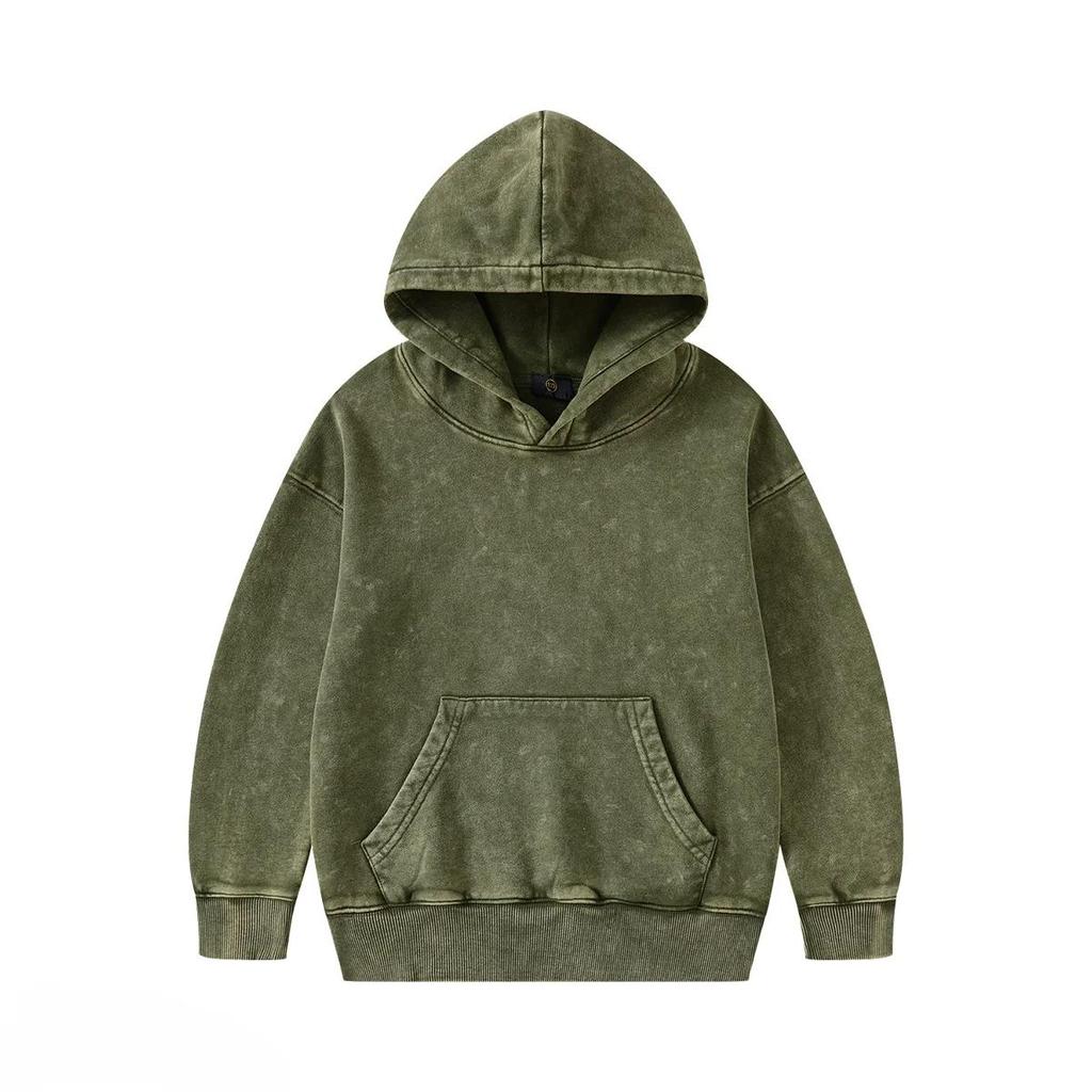 Children's Streetwear Trendy Cool 350G Terry Cotton Vintage Zipper Hoodies Boys Girls Casual Sport Tops Outerwear Kids Clothes