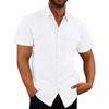Summer men's short-sleeved shirt Solid-colour patch-pocket cardigan Loose-fitting lapel linen shirt