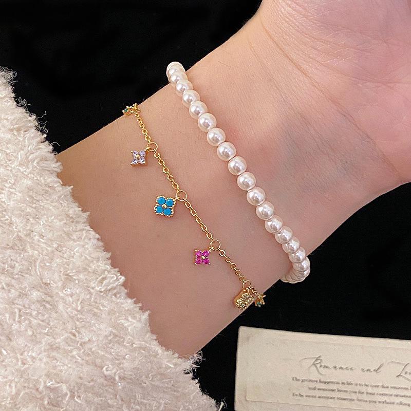 

Женский браслет из стерлингового серебра S925 с четырехлистным клевером - Роскошные дофаминовые украшения во французском стиле 925 Silver