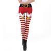 Womens Christmas Striped Print Slim Mid-Rise Leggings Cosplay Bottoms