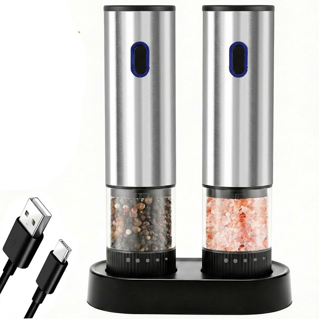 Electric Salt and Pepper Grinder Automatic Rechargeable Pepper Mill Shakers External Adjustable Coarseness Kitchen Appliances