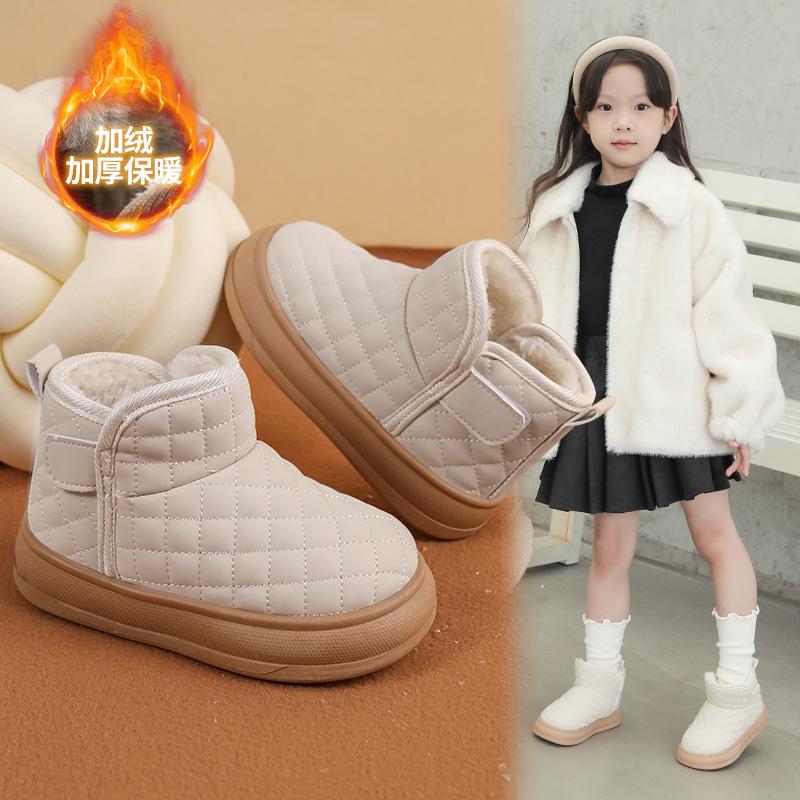 

Winter Children Snow Boots Warm Plush Girls Boys Boots Comfortable Non Slip Ankle Boots Outdoor Kids Cotton Shoes 21 бежевый