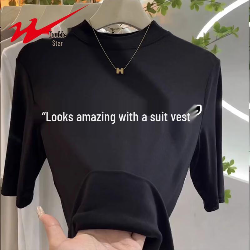 Women s Slim Fit Half-Turtleneck Mid-Sleeve T-Shirt 2XL