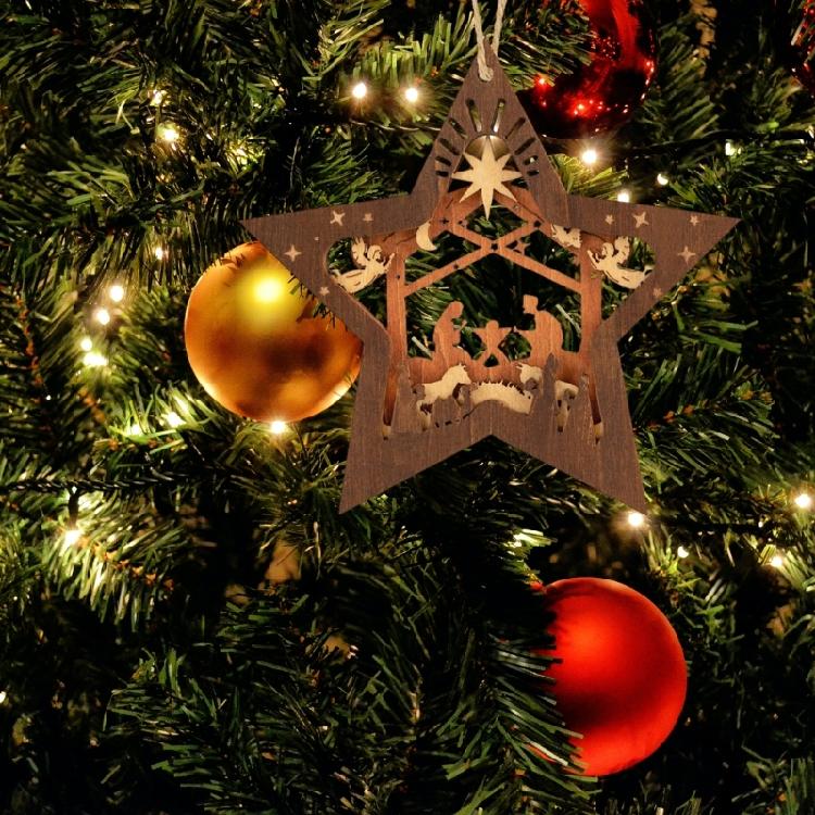 Nativity Scene Ornaments Wood Hanging Decorations Christmas Tree Mini Holiday Decors