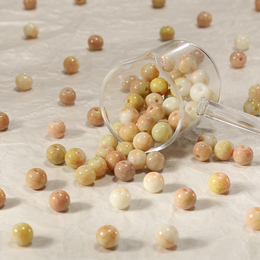 100pcs 8mm Pastoral Oil Painting Imitation Ceramic Glass Jade Crushed Beads for DIY Handmade Bracelets and Loose Beading
