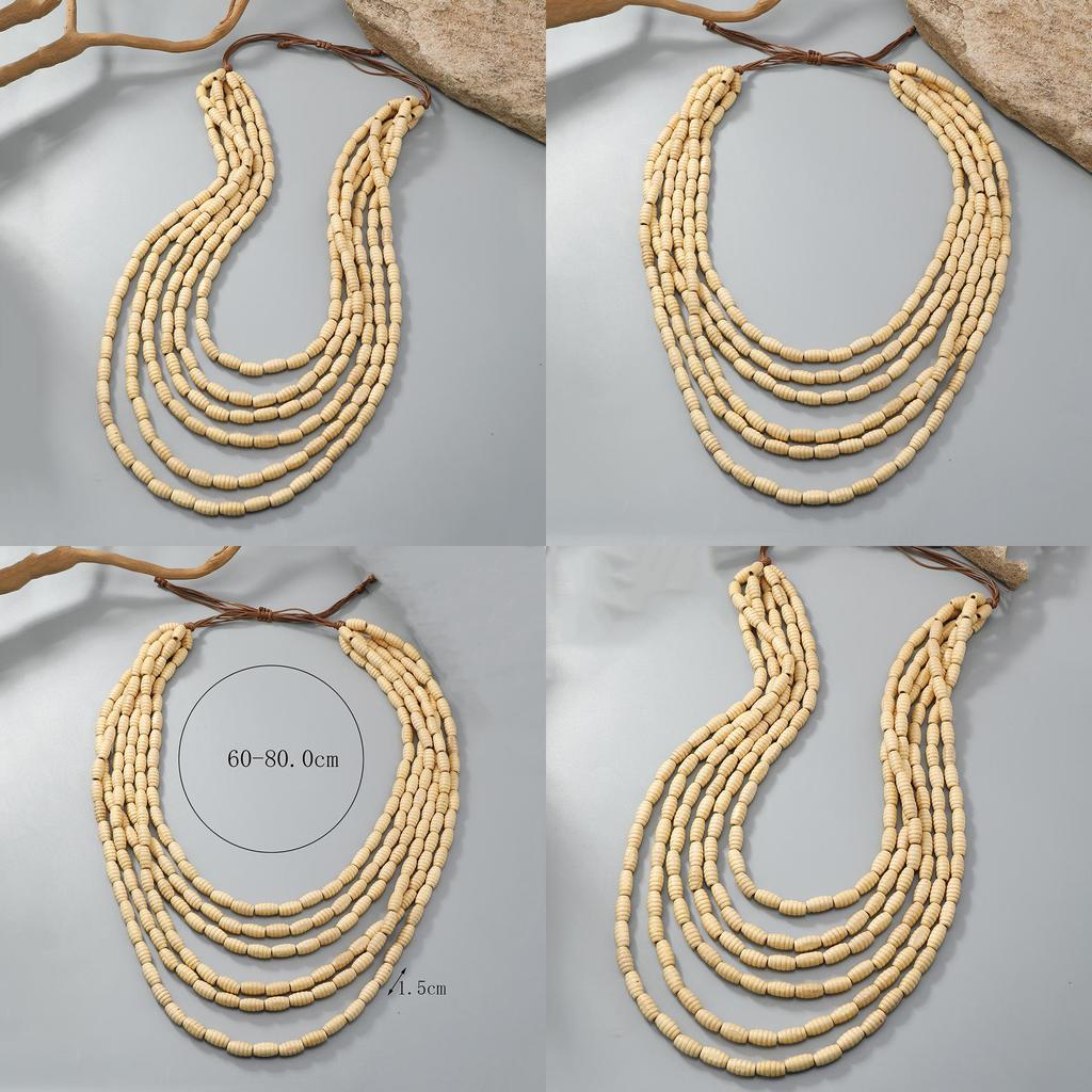Bohemian Wooden Multilayer Necklace For Women Handmade Ethnic Style
