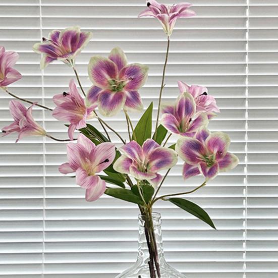 Yousheng Artificial Lily Flower 3 Heads Full Bloom Faux Lily Branch with Leaves Real Touch Fake Lilium Flower for DIY Wedding Bouquet Floral