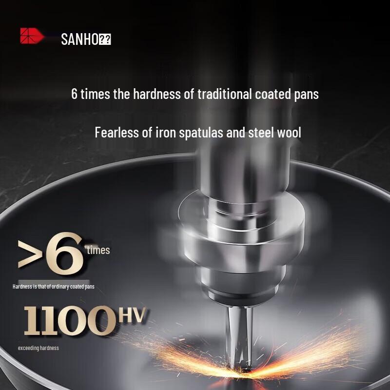 Sanhe 32cm 0-Coating 304 Titanium Stainless Steel Non-stick Induction Wok