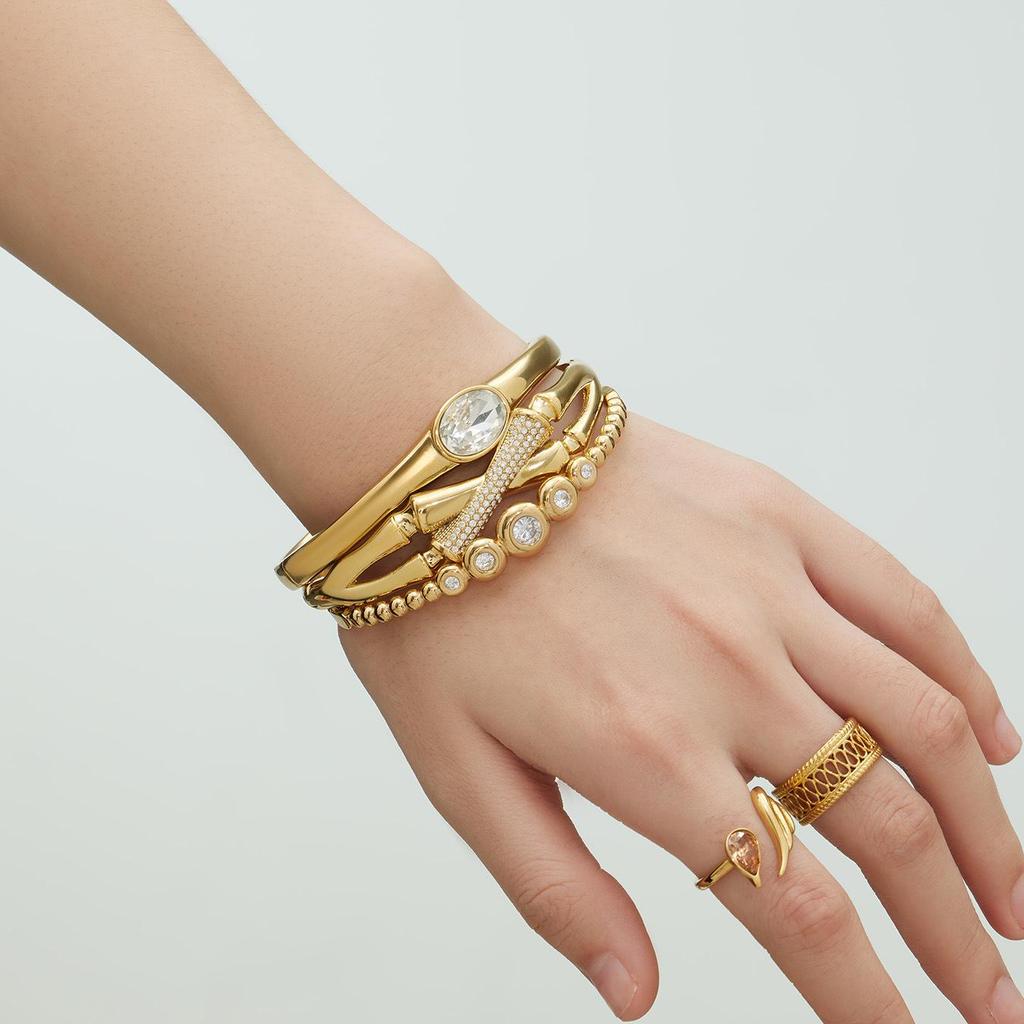 18K Gold-Plated Stainless Steel Zircon Clasp Bracelet - European & American Chic Women's Fashion