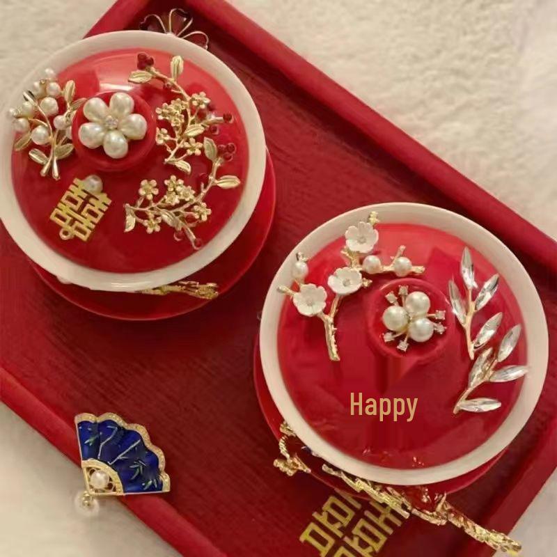 Tying the Knot Ceramic Wedding Tea Cups with Lids - DIY Handmade Decoration