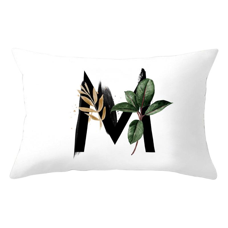 30x50cm 26 Letters Polyester Pillowcase Green Leaves Plant Cushion Cover Living Room Home Decoration Car Waist Throw Pillow Case