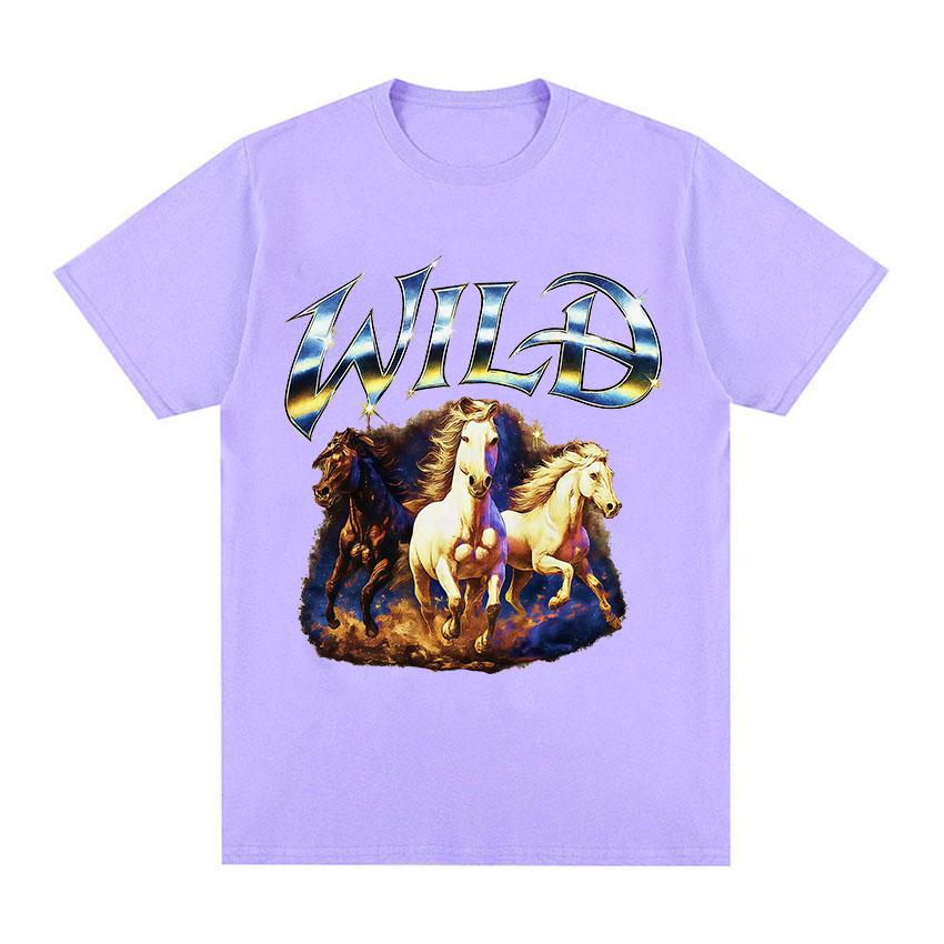 Wild with Running Horses Funny Meme Graphic TShirt Unisex Women Fashion Loose Cotton T Shirt Retro Oversized Short Sleeve T Shirts