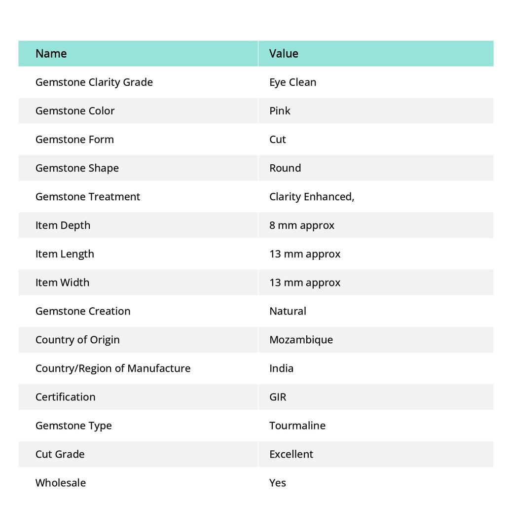 8 Carat Natural Pink Tourmaline Round Cut Earring Size Loose Gemstone CERTIFIED A-52 00B